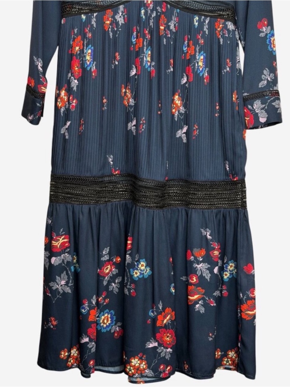 Self Portrait Navy Floral Long-Sleeve Midi Dress VGUC - Picture 5 of 11